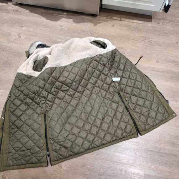 Primark green winter coat with faux fur hood - Picture 4 of 13